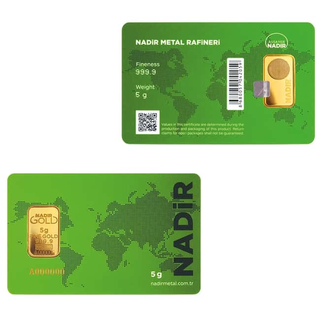 5 gram Nadir Refinery Gold Bar .9999 Fine (In Assay)