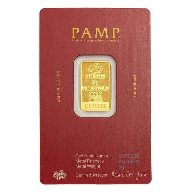 5 Gram PAMP Suisse Arabian Camel Gold Bar .9999 Fine (w/ Frame)