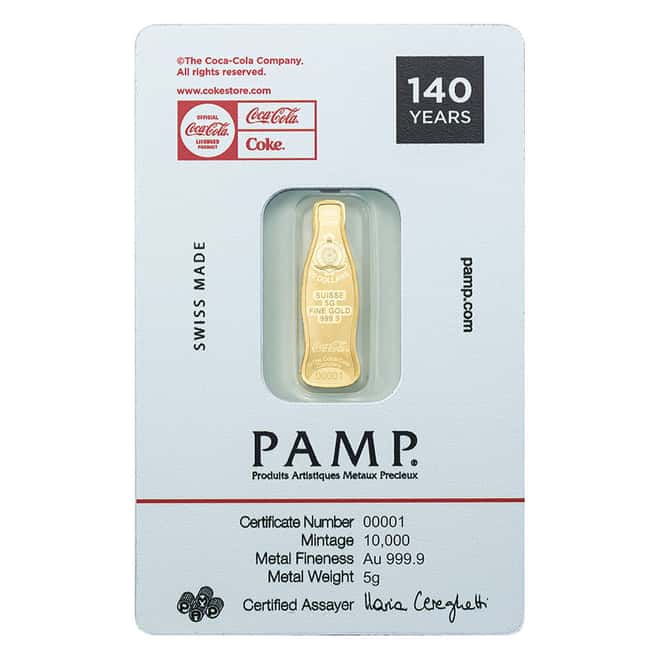 5 Gram PAMP Suisse Coca-Cola® 140 Years Shaped Gold Coin (in Assay)