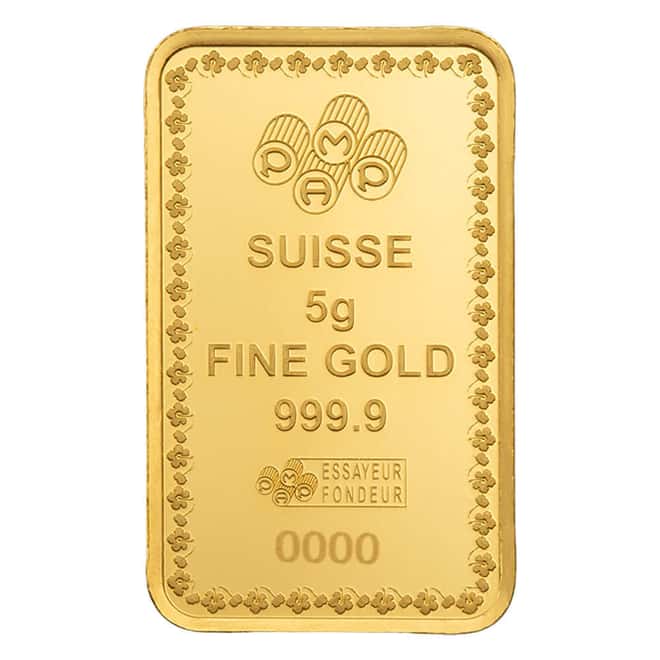 5 Gram PAMP Suisse Diwali Lakshmi & Sacred Cow Gold Bar .9999 Fine (in Assay)
