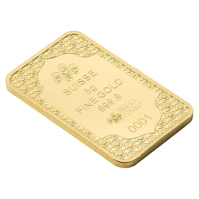 5 Gram PAMP Suisse Eid Mubarak Gold Bar .9999 Fine (in Assay)
