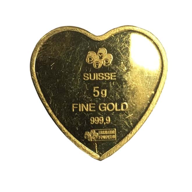 5 gram PAMP Suisse Gold Mermaid Heart .9999 Fine (Secondary Market, Rare)