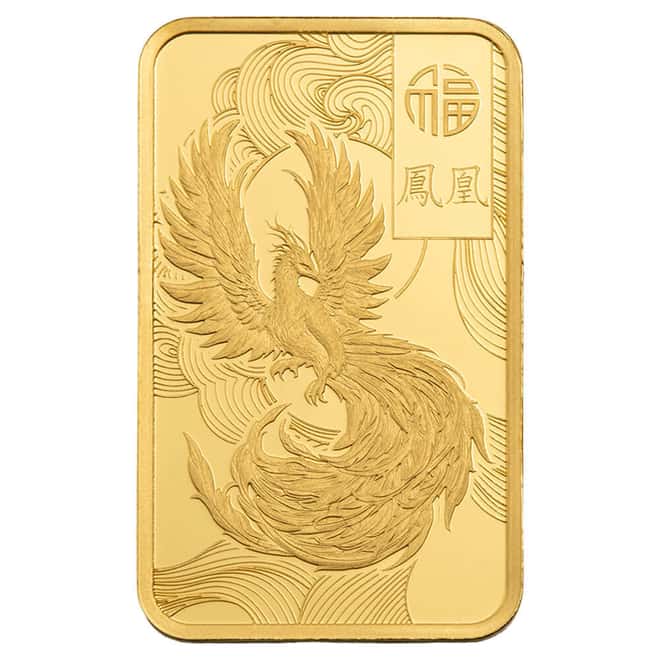 5 Gram PAMP Suisse Good Luck Phoenix Gold Bar .9999 Fine (in Assay)