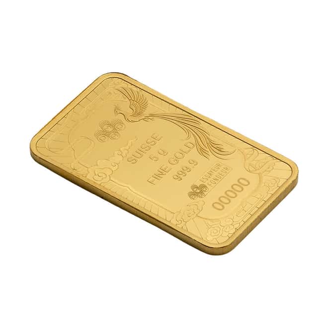 5 Gram PAMP Suisse Good Luck Phoenix Gold Bar .9999 Fine (in Assay)