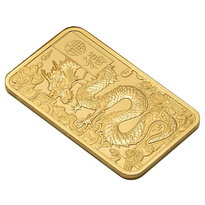 5 Gram PAMP Suisse Good Luck Yellow Dragon Gold Bar .9999 Fine (in Assay)