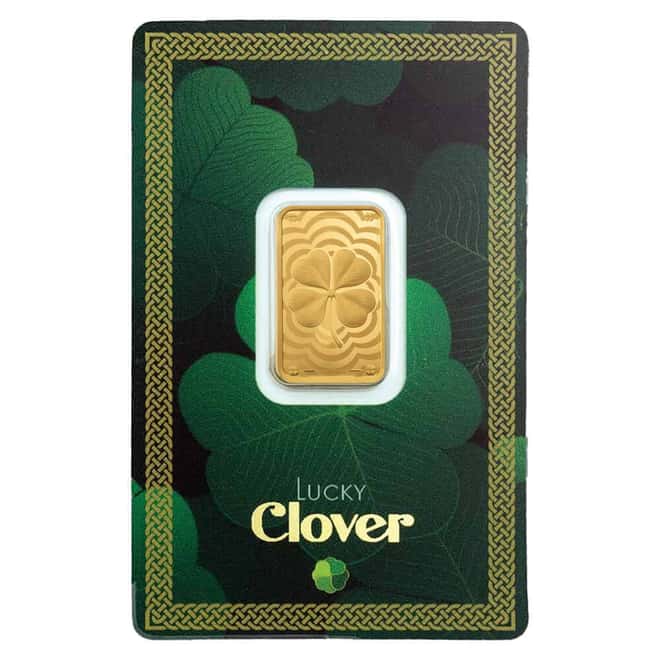 5 Gram PAMP Suisse Lucky Charm Four-Leaf Clover Gold Bar .9999 Fine (in Assay)