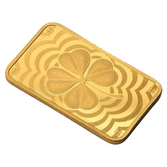 5 Gram PAMP Suisse Lucky Charm Four-Leaf Clover Gold Bar .9999 Fine (in Assay)