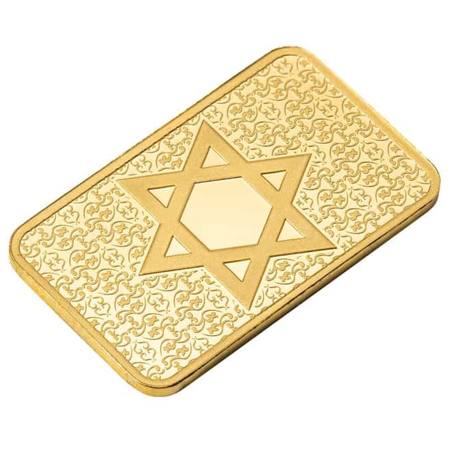 5 Gram PAMP Suisse Star of David Gold Bar .9999 Fine (in Assay)