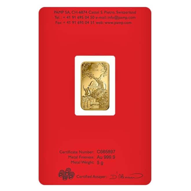 5 gram PAMP Suisse Year of the Ox Gold Bar (In Assay)