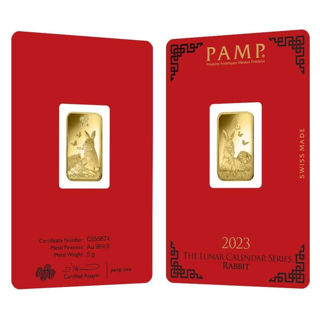 5 gram PAMP Suisse Year of the Rabbit Gold Bar (In Assay)