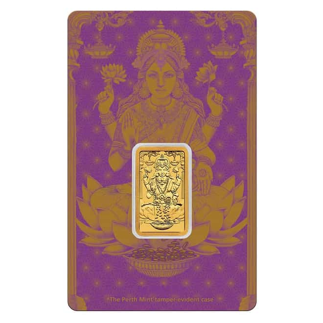 Box of 25 - 5 Gram Perth Mint Diwali Lakshmi Gold Bar .9999 Fine (in Assay)