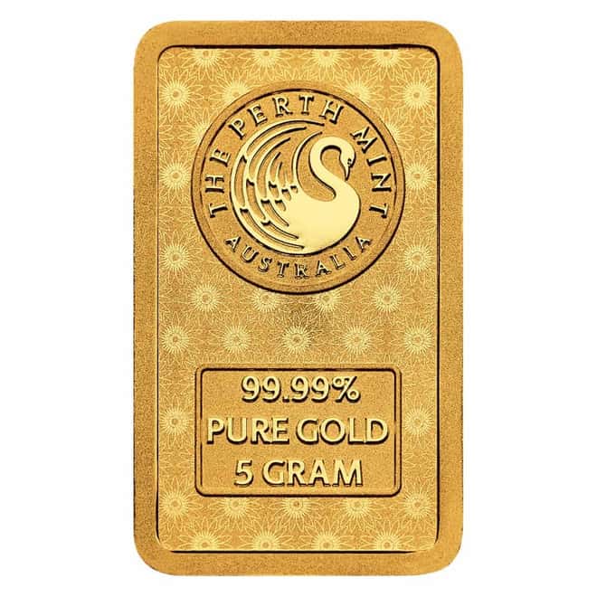 5 Gram Perth Mint Diwali Lakshmi Gold Bar .9999 Fine (in Assay)
