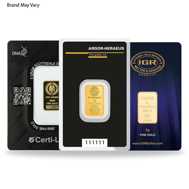 5 gram Random Brand Gold Bar .999+ Fine (In Assay)