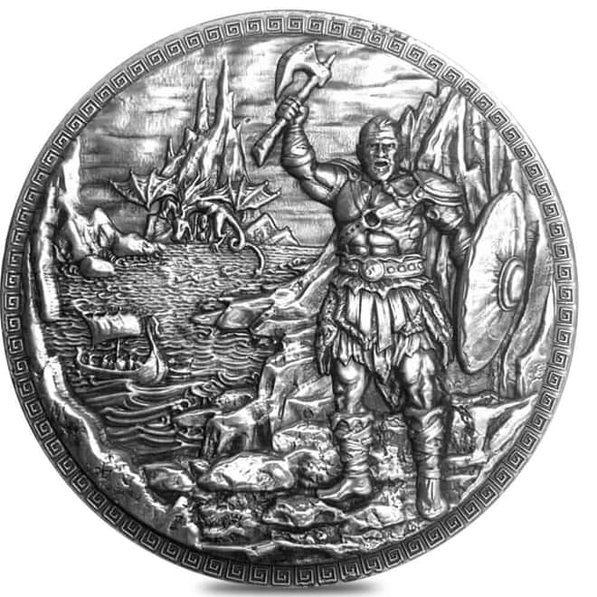 5 oz Baby Dragon vs Vikings Ultra High Relief Fantasy Silver Round .999 Fine