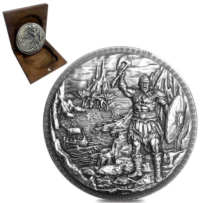 5 oz Baby Dragon vs Vikings Ultra High Relief Fantasy Silver Round .999 Fine