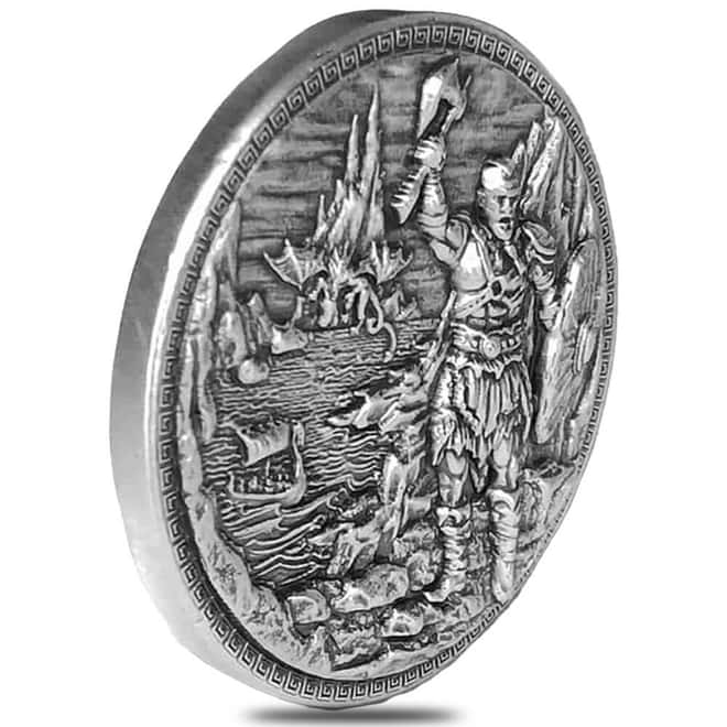 5 oz Baby Dragon vs Vikings Ultra High Relief Fantasy Silver Round .999 Fine