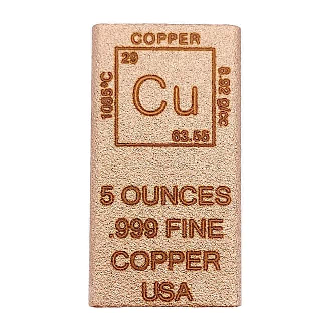 5 oz Copper Element Bar .9999 Fine (Rounded Edges)