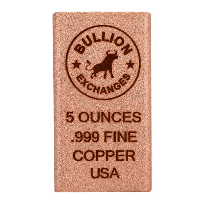 5 oz Bullion Exchanges Copper Bar .9999 Fine (Rounded Edges)