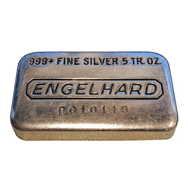 5 oz Engelhard P Serial Prefix Silver Bar .999+ Fine