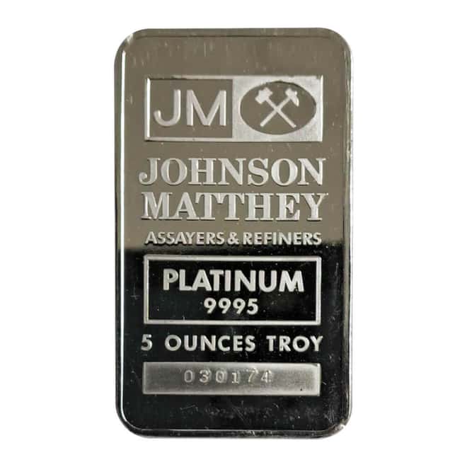5 oz Johnson Matthey (JM) Vintage Platinum Bar .9995 Fine