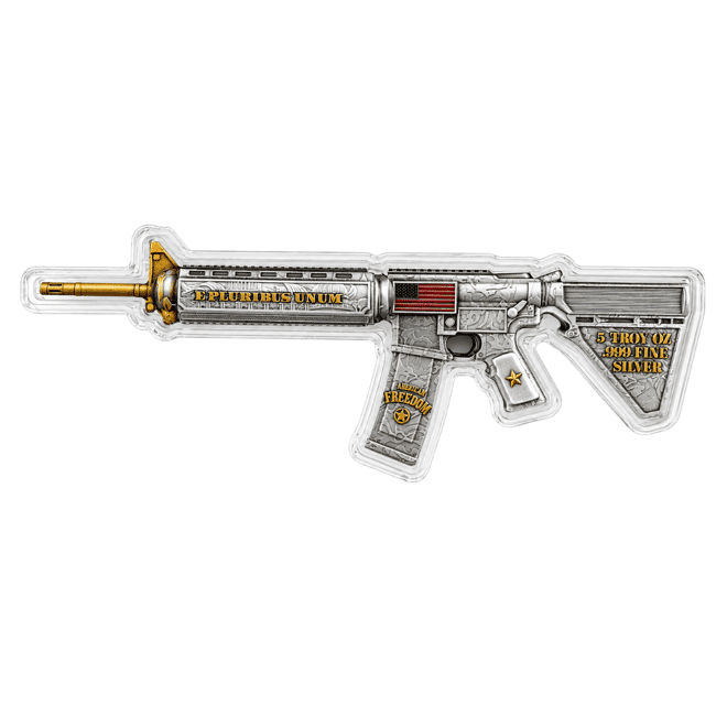 5 oz M16 Style Rifle Shaped Silver .999 Fine Antiqued Finish
