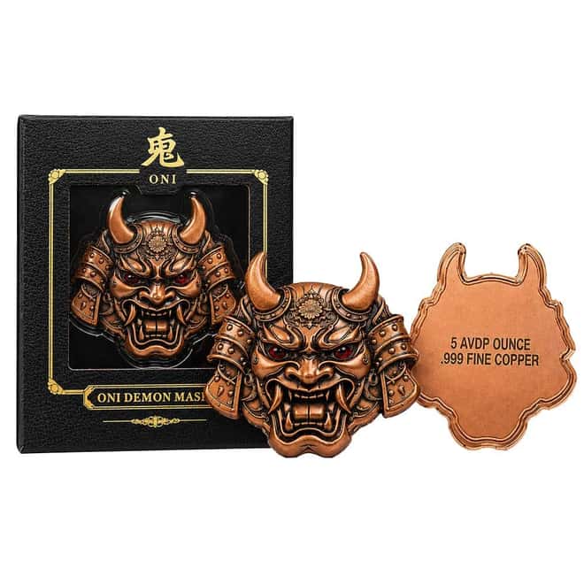 5 oz Oni Mask Japanese Demon Copper Art Piece .999 Fine