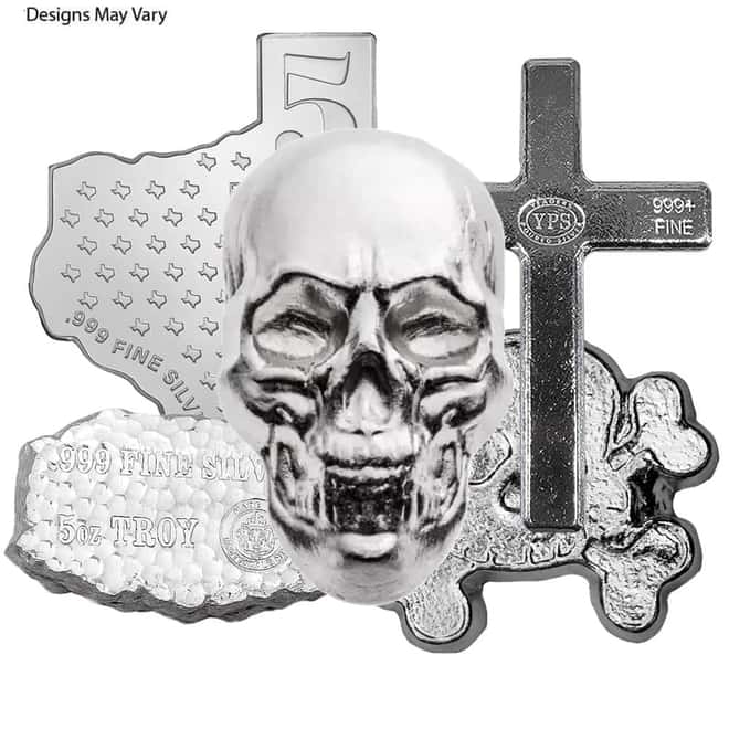 5 oz Shaped Cast Silver .999 Fine (Random Design)
