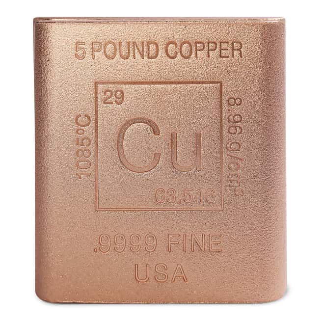 5 Pound Copper Element Bar .9999 Fine (Rounded Edges)