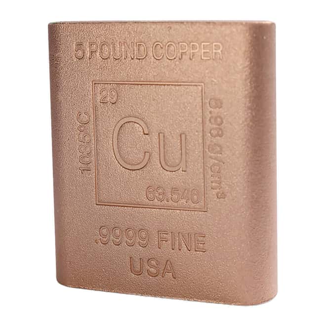 5 Pound Copper Element Bar .9999 Fine (Rounded Edges)
