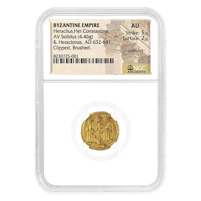 638-641 AD Byzantine Empire Heraclius Constantine Gold Solidus NGC AU