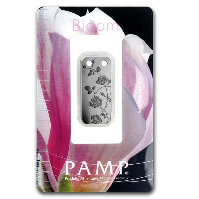 1/5 oz PAMP Suisse Rambling Rose Proof Silver Ingot Pendant