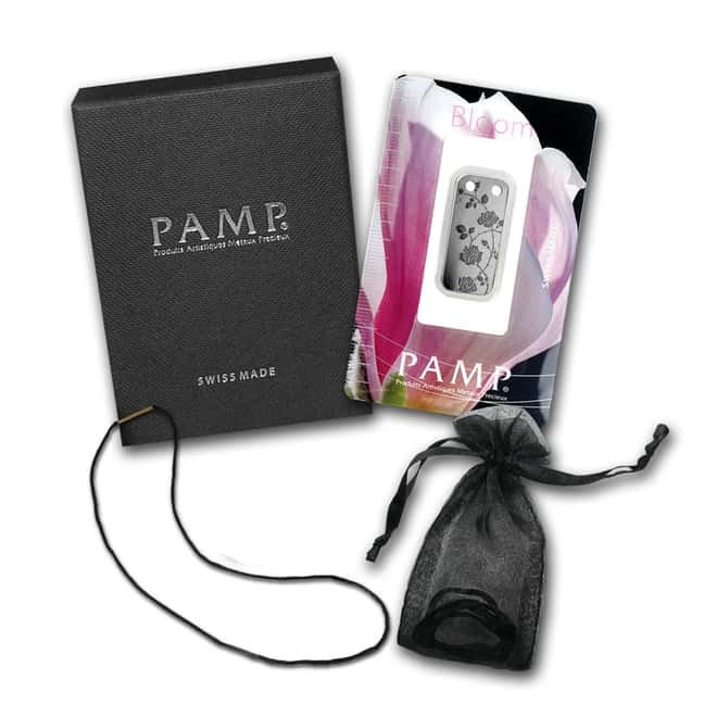 1/5 oz PAMP Suisse Rambling Rose Proof Silver Ingot Pendant