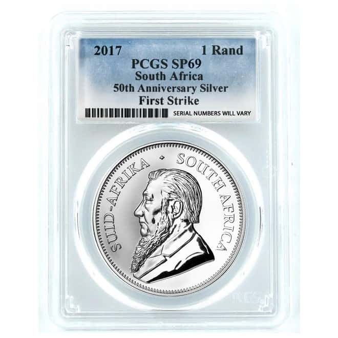 2017 South Africa 1 oz Silver Krugerrand PCGS SP 69 First Strike - 50th Annv. Privy (w/COA)