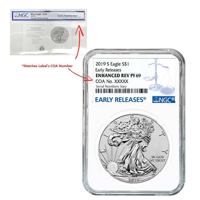2019-S 1 oz Enhanced Reverse Proof Silver American Eagle NGC PF 69 ER