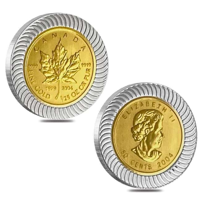 2004 Canada 1.94 oz Gold / Silver Maple Leaf 25th Ann. Bi-Metallic 6-Coin Set .9999 Fine (In Cap)