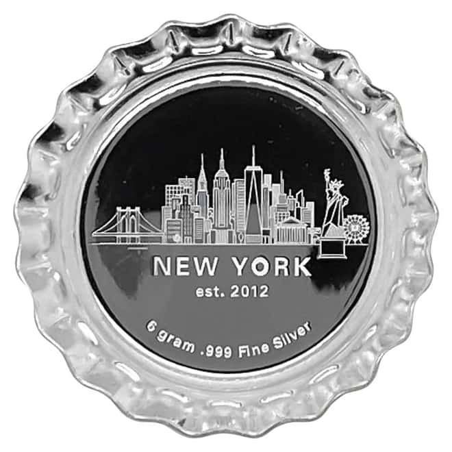 6 gram Bullion Exchanges New York Skyline - Yellow .999 Fine Silver Bottle Cap