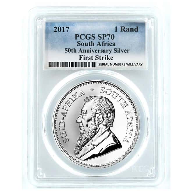 2017 South Africa 1 oz Silver Krugerrand PCGS SP 70 First Strike - 50th Annv. Privy (w/COA)
