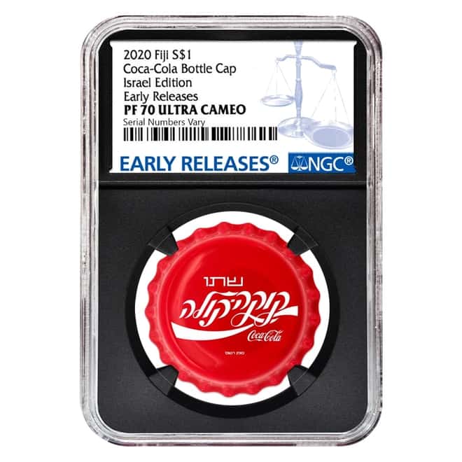 2020 6 gram Fiji Coca-Cola Israel Bottle Cap $1 Proof Silver Coin NGC PF 70 Early Releases (Retro) 