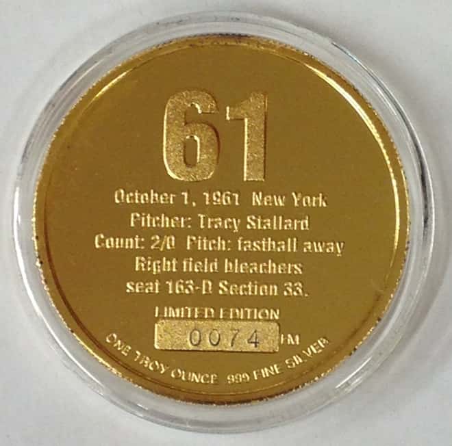Roger Maris&Mark McGwire Highland Mint Fine Silver Ltd Edition Commemorative Medallion COA