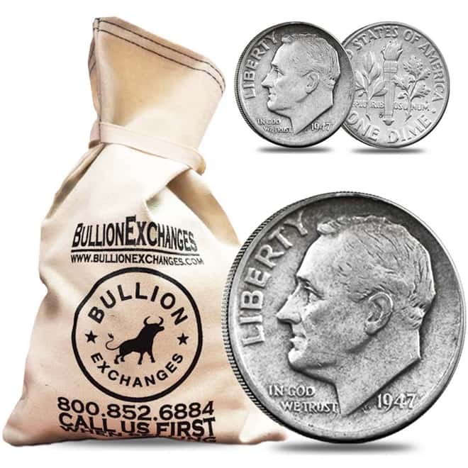 $100 Face Value Bag - 1000 Coins - 90% Silver Roosevelt Dimes 10c (Circulated)