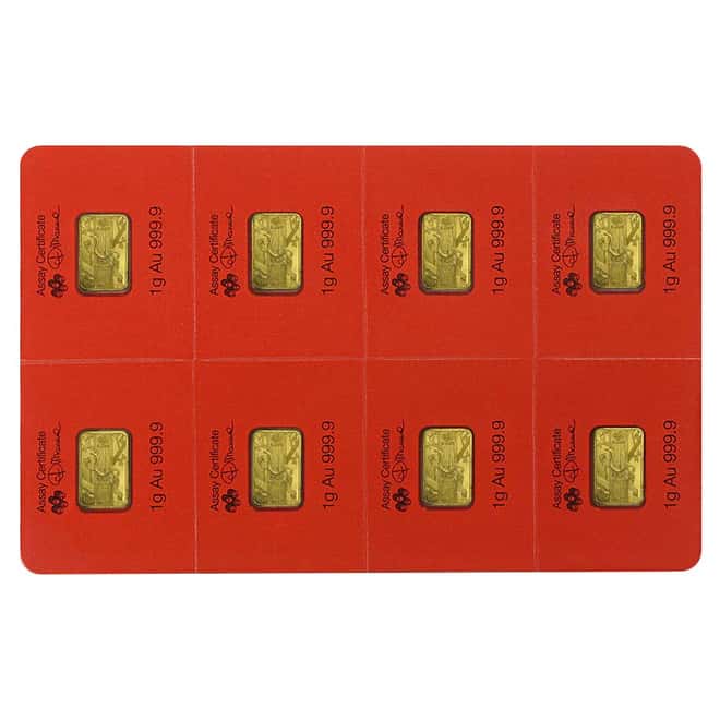 8x1 gram Gold Bar PAMP Suisse Lunar Monkey Multigram+8 (In Assay)