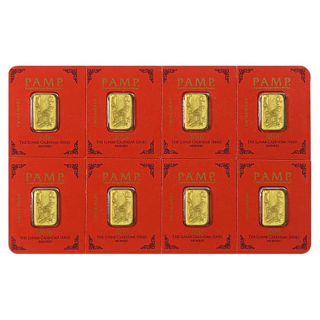 8x1 gram Gold Bar PAMP Suisse Lunar Monkey Multigram+8 (In Assay)