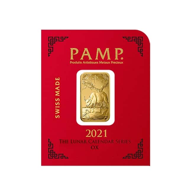 1 gram Gold Bar - PAMP Suisse Lunar Ox .9999 Fine (In Assay from Multigram+8)