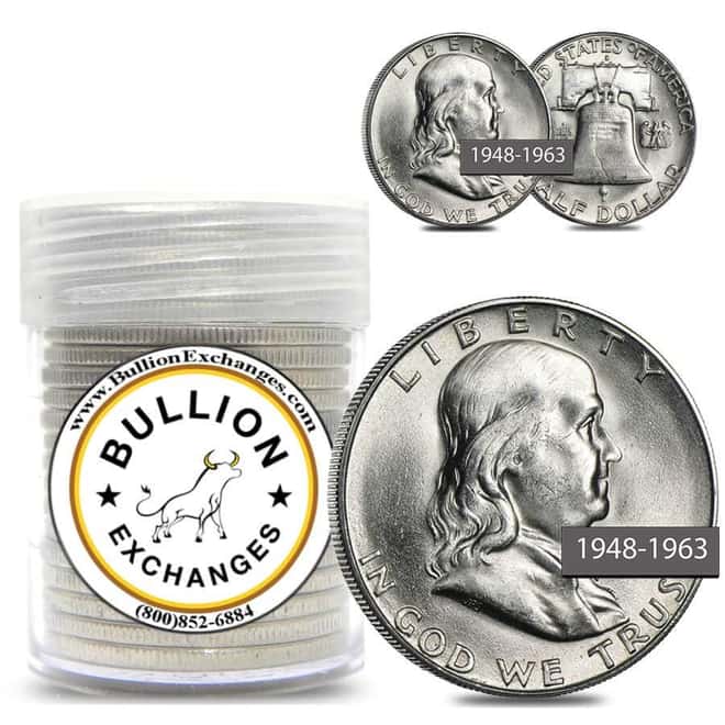 $10 Face Value Franklin Half Dollars 90% Silver 20-Coin Roll BU (1948-1963)