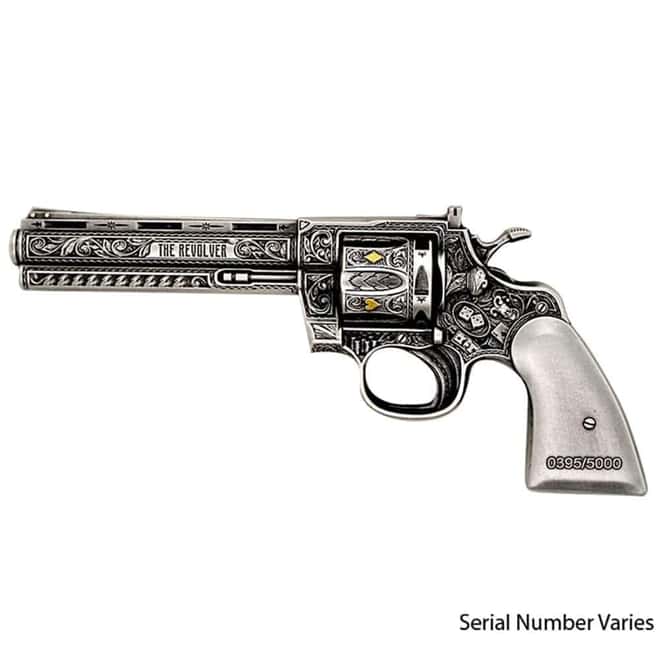 2023 Chad 2 oz Silver Revolver Gun Shaped Antiqued High Relief Coin .999 Fine (w/Box)