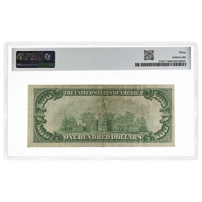 1928 $100 Federal Reserve Note Philadelphia Star Note PMG VF 30