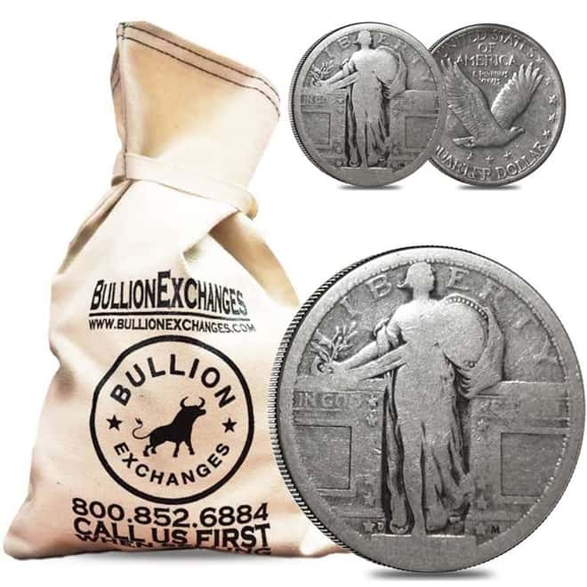 $100 Face Value Bag - 400 Coins - Standing Liberty Quarters 90% Silver (Circulated)