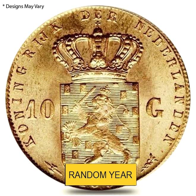 10 Guilder/Gulden Netherlands Gold Coin AGW .1947 oz AU/BU (Random Year)