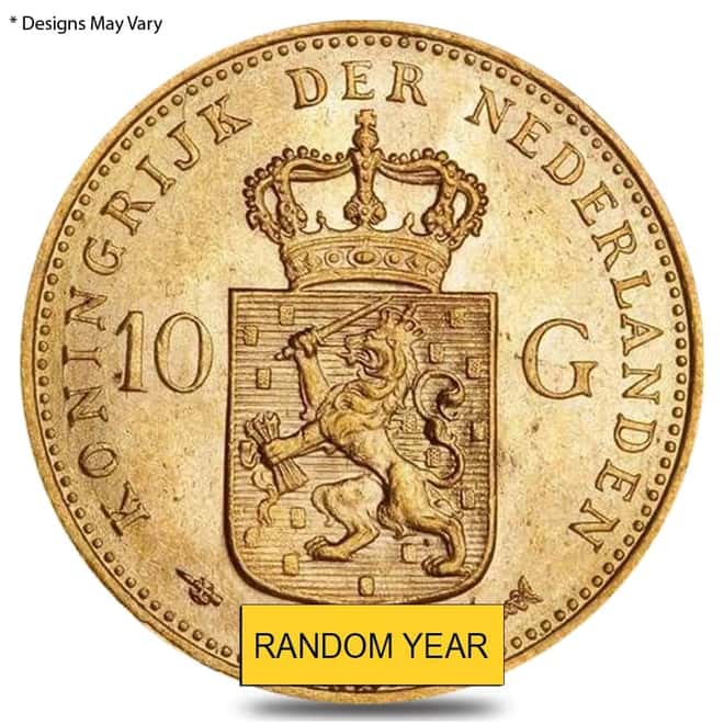 10 Guilder/Gulden Netherlands Gold Coin AGW .1947 oz AU/BU (Random Year)
