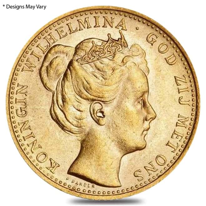 10 Guilder/Gulden Netherlands Gold Coin AGW .1947 oz AU/BU (Random Year)